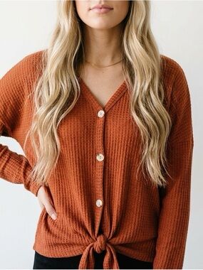 Twenty Ten Waffle Knit Tie Front Top Size Medium